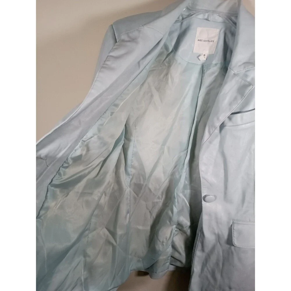Avec Les Filles Anthropologie Pale Blue Faux Leather Jacket Women's Size Medium